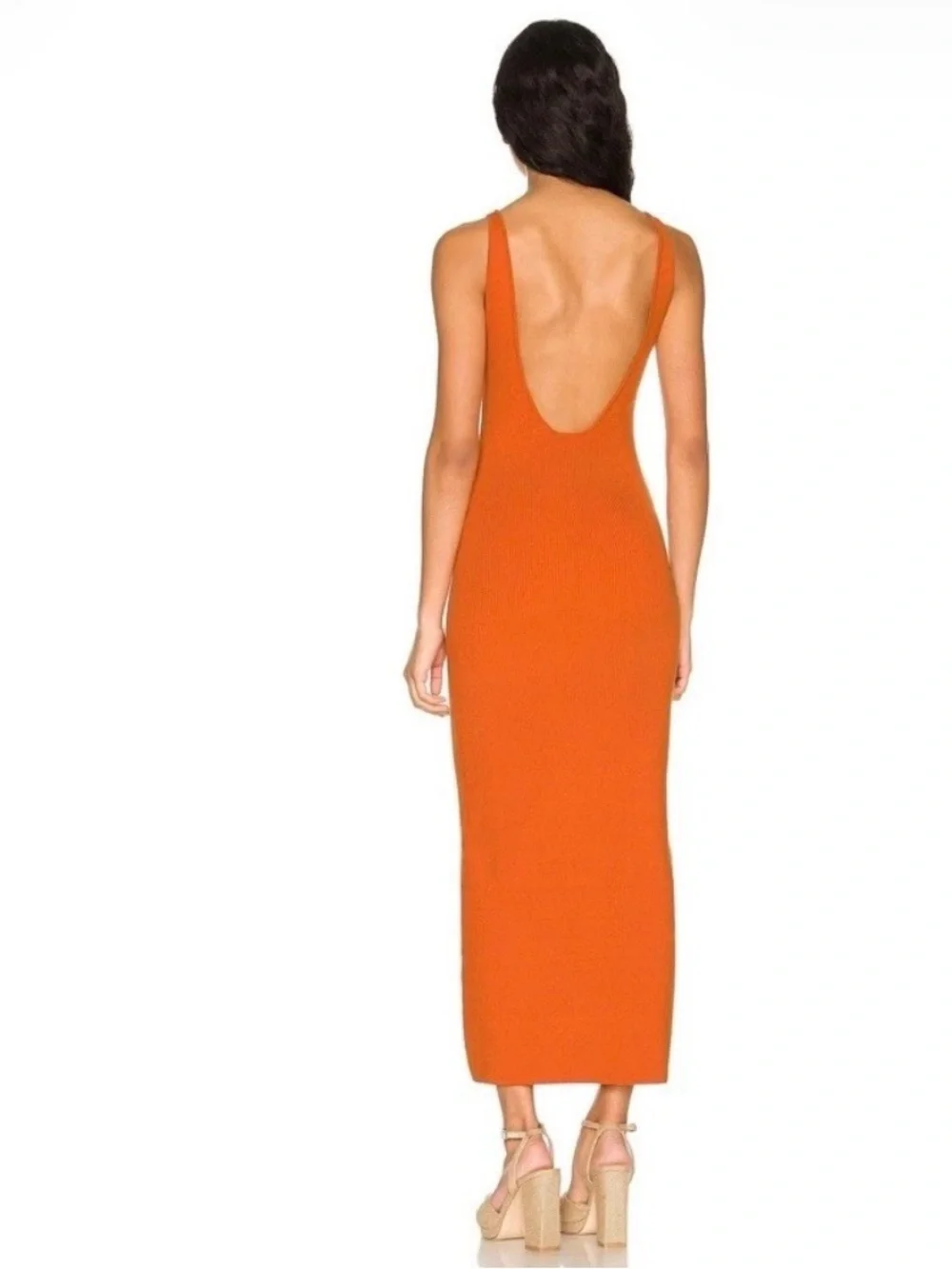 Free People Beach Ribbed V-Neck Midi Dress in Orange